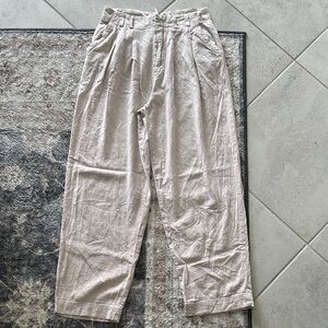 Free People Linen Blend Light Beige Pleated Pants